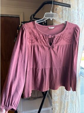 EUC Lucky Brand Long Sleeve Cotton Babydoll Top in Wild Ginger, Women’s Plus XXL